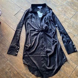 HL Affair shirt dress. Black satin like. Size medium. Nwt. Poly/spandex blend.